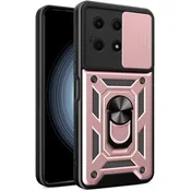 JIAFEI ovitek za Xiaomi Poco F6 Pro 5G – zaščitni TPU+PU, drsni pokrov kamere, obroč (rožnato zlata)