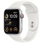 Apple Watch SE GPS + Cellular 44 mm srebrno aluminijasto ohišje z belim športnim paščkom – sta