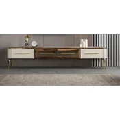 Casa Padrino luxury Art Deco TV cabinet brown/white/gold 235 x 48 x H. 48 cm - Living room sideboard with 4 drawers - Art Deco furniture - Living room furniture - Luxury furniture