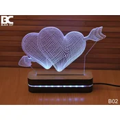 Black Cut 3D Lampa Srce Toplo bela