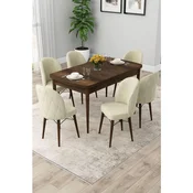 Hanah Home trpezarijski set Rut, sto na razvlacenje i 6 stolica, ploca u dekoru drveta Baroque, krem tkanina Babyface