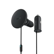 Magnetni auto držac Baseus CW01 s MagSafe bežicnim punjenjem 15W i USB-A izlazom 25W - crni