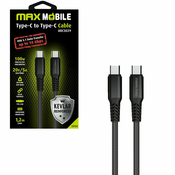 MaxMobile data kabel TYPE C-TYPE C UDC3029 KEVLAR 3.1Gen.100W 5A 1.2m: crni - Crna - 120 cm - USB Type C - USB Type C kabel - 24 mjeseca - MaxMobile