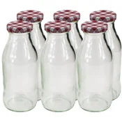 Gastro steklena steklenica za sok 250 ml, z okrasnim pokrovčkom, karo dekor, 6 kos
