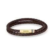BOSS za moške. 1580670S Pletena usnjena zapestnica Double Braided brown (OSFA), Rjava, Priložnostno, Trak