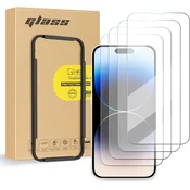 Nikcorp Kaljeno zaščitno steklo za iPhone 14 Pro 6,1, komplet 4 kosov, trdota 9H, enostavna namestitev z okvirjem