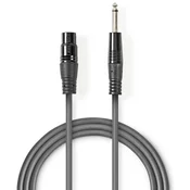 NEDIS COTH15120GY50, Nebalansirani audio kabl, XLR 3-pinski ženski, 6,35 mm muški, Niklovani, 5,00 m, PVC