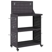 Vidaxl Vozik za orodje s polico Črna 65 x 35 x 111 cm Mlinjeni jeklo