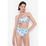 Trendyol High Waist Bikini Bottoms With Floral Pattern Shirring