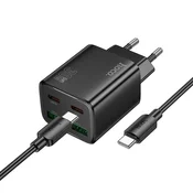 Hoco Mrežni polnilnik za telefon Hoco 2 x USB-C + 2 x USB-A QC3.0 PD 3A 30W + kabel USB-C na USB-C N56, črn