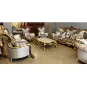 Casa Padrino luxury baroque living room set cream/silver/gold/brown - 2 Baroque Sofas & 2 Baroque Armchairs & 1 Baroque Coffee Table - Luxury furniture in baroque style - Baroque furniture