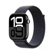 Apple Watch Series 10: GPS + Cellular, 46 mm, ohišje iz aluminija v intenzivno črni barvi, pašček Sport Loop v barvi črnila