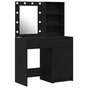 Set stola za oblacenje s LED 2 pcs Crni hrast Konstruirano drvo