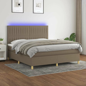 Vidaxl Box spring postelja z vzmetnico LED taupe 160x200 cm blago