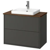 HAVBÄCK/ORRSJÖN Umival omar+predali/umivalnik/armat, temno siva/rjava imitacija oreha, 82x49x71 cm