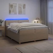 vidaXL Postelja boxspring z vzmetnico Krem 200 x 200 cm Blago