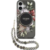 Guess IML Flowers Strap MagSafe Zadní Kryt pro iPhone 17 Black