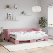 Greatstore Izvlečna dnevna postelja z vzmetnicami roza 80x200 cm žamet
