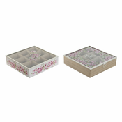 Kutija za Cajeve Home ESPRIT Bijela Roza Metal Kristal Drvo MDF 24 x 24 x 6,5 cm (2 kom.)