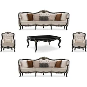 Casa Padrino luxury baroque living room set cream/black/gold - 2 Sofas & 2 Armchairs & 1 Coffee Table - Handmade baroque living room furniture - Noble & Magnificent