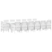 Vidaxl Komplet za jedilnico v vrtu 15 pcs Bela Polt rattan