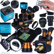Rosfix Trinokularni Mikroskop Haumea PRO Black Series – Zoom 6,5–58x, Kamera Sony 4K, LED Osvetlitev 144x | Za PCB, SMD, Servis, Izobraževanje, (5000244429)