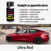 Komplet za popravilo prask in poškodb barve Tesla – osnovni premaz, prozorni lak in vosek 4 v 1 – Barva vozila: Ultra Red