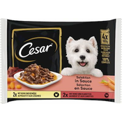 Mokra hrana za pse Izbor v omaki, Piščanec & zelenjava/Govedina & korenje, 4x100g