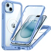Overboard Ovitek za iPhone 15, oklepni, polna zaščita 360° za MagSafe, zaščitno steklo za zaslon, modro