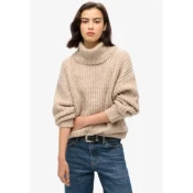 Superdry za ženske. W6110582A Modri pulover iz brušenih reber v bež barvi (XXS/XS), Priložnostno, Akril