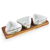 Mondex Deska s 3 skodelicami les/porcelan Allesken Modern 28x9,5cm bela 1 kpl, (5000179470)