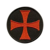 shumee Našitek Templjarski križ - okrogel našitek, črno ozadje - magnetna podlaga - vezen našitek/značka/emblem