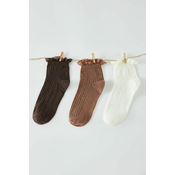 Trendyol Brown-Multicolored 3-Pack Floral Lace Detail Jacquard Knit Socks