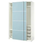 PAX/MEHAMN Garderobna omara z drsnimi vrati, bela/dvostransko svetlo modra, 150x66x236 cm