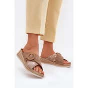 Wedge Sandals For Women With Decorative Buckle Brown Inblu