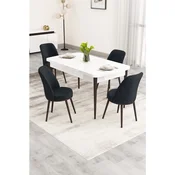 Hanah Home trpezarijski set Nix, sto na razvlacenje i 4 stolice, bela ploca, braon noge, antracit tkanina Babyface