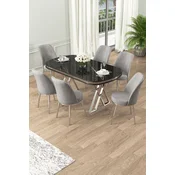 Hanah Home Set Trpezarijski sto i 6 stolica Lai, Sivo-crni