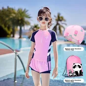 Youyou Set Dvodelni kupaci kostim za devojcice, kapa i torba, Roze
