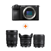 Fotoaparat Sony - Alpha A6700, Black + Objektiv Sony - E, 15mm, f/1.4 G + Objektiv Sony - E, 16-55mm, f/2.8 G + Objektiv Sony - E PZ, 10-20mm, f/4 G