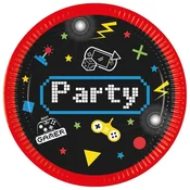 Papirnati krožniki z motivom gamer party, set 8 kosov, 23 cm