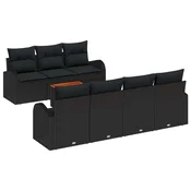 vidaXL 8-delni set vrtne sedežne garniture z blazinami Črna Poly Ratan Akacija