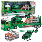 slomart Transportni set z dinozavrom: tovornjak, helikopter, luči, zvok