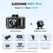 KJB AZDOME 4K UHD avtomobilska kamera z Wi-Fi, sprednjo in zadnjo kamero ter 24-urnim parkirnim načinom