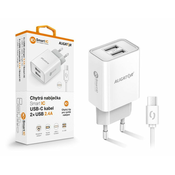ALIGATOR 2.4A, 2xUSB, pametni IC, bela barva, kabel USB-C