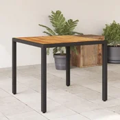 Vidaxl Vrtna miza z leseno mizno ploščo črna 90x90x75 cm poli ratan