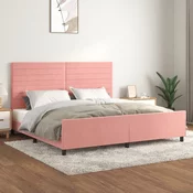 Greatstore Posteljni okvir z vzglavjem roza 200x200 cm žamet