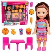 MINI AnP-29599 Mini lutka LEAN TOYS s kompletom za hitro hrano: pizza, hamburger, namizje...
