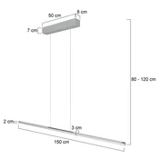 Steinhauer LED viseča svetilka Bande, 150 cm, gor/dol, jeklo, CCT, dimmer - Dnevna soba/jedilnica - Sodobni - Kovina