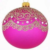 Rayher. DAGMARA steklena krogla za božično drevo, rozna, ornament z bleščicami, 8cm