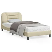 shumee vidaXL Posteljni okvir z LED lučkami kremne barve 90x200 cm blago